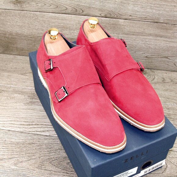 * NIB * $495 Nordstrom ZELLI Italia 10.5 M Red Goatskin Suede * add $15 Trees